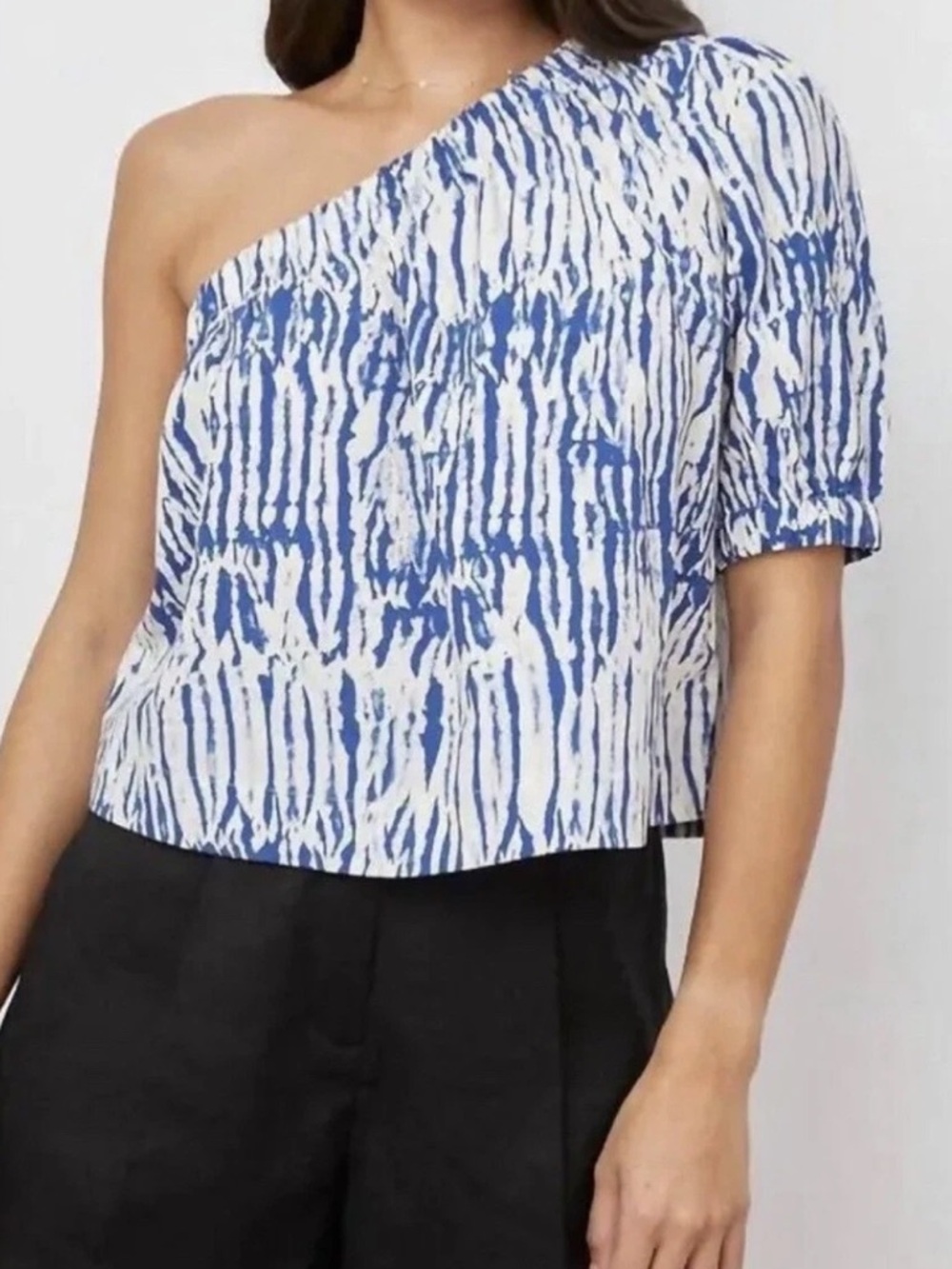 Rails Jayla One Shoulder Top Cobalt Shibori Blue White Organic Cotton Medium